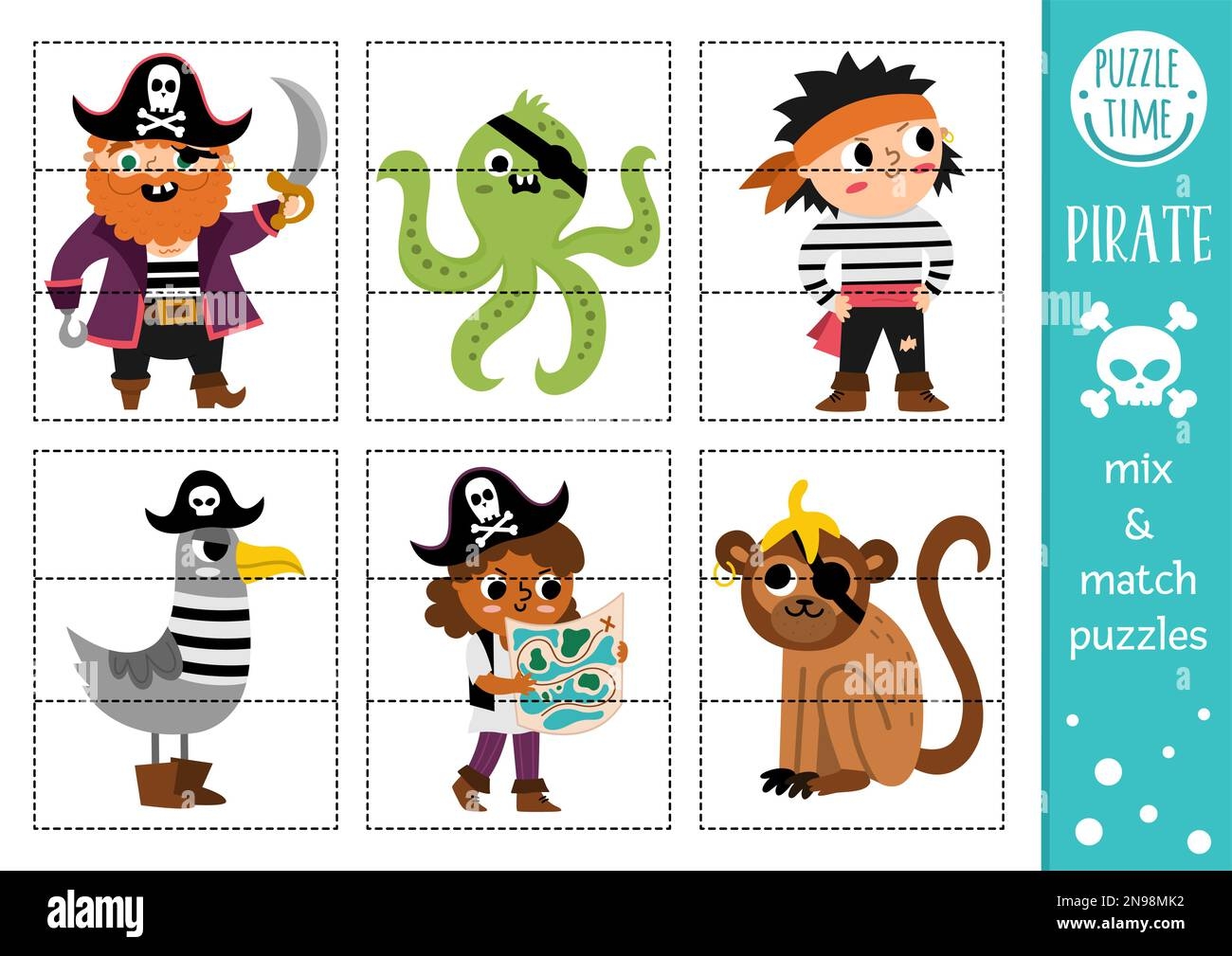 Vector Pirate Mix And Match Puzzle With Cute Characters Matching 
