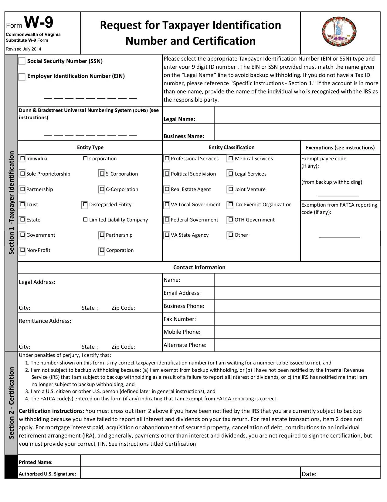 Virginia Substitute Form W 9 Fill And Sign Online With Lumin