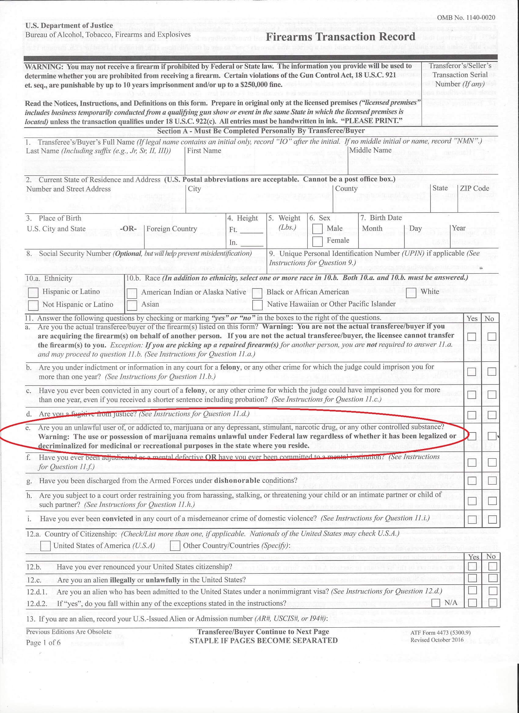 Warning ATF Form 4473 Question 11e SSD Tactical Training