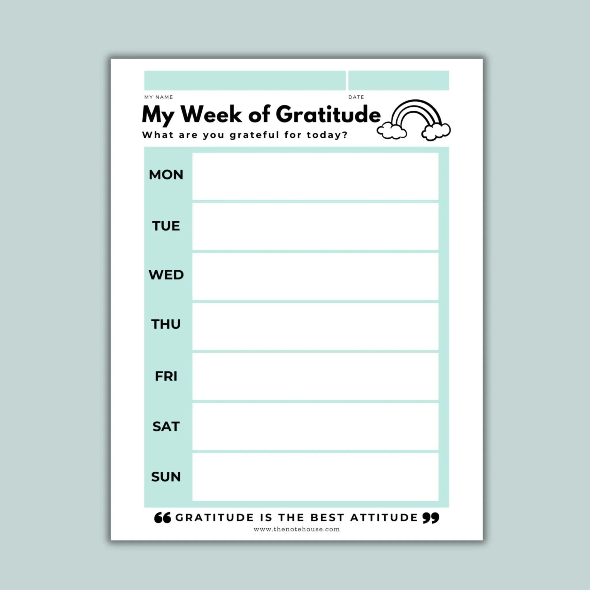 Weekly Gratitude Journal Chart For Kids Printable Instant 