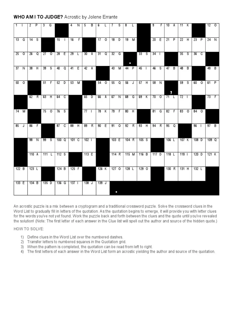 WHO AM I TO JUDGE Acrostic By Jolene Errante PDF Crossword 