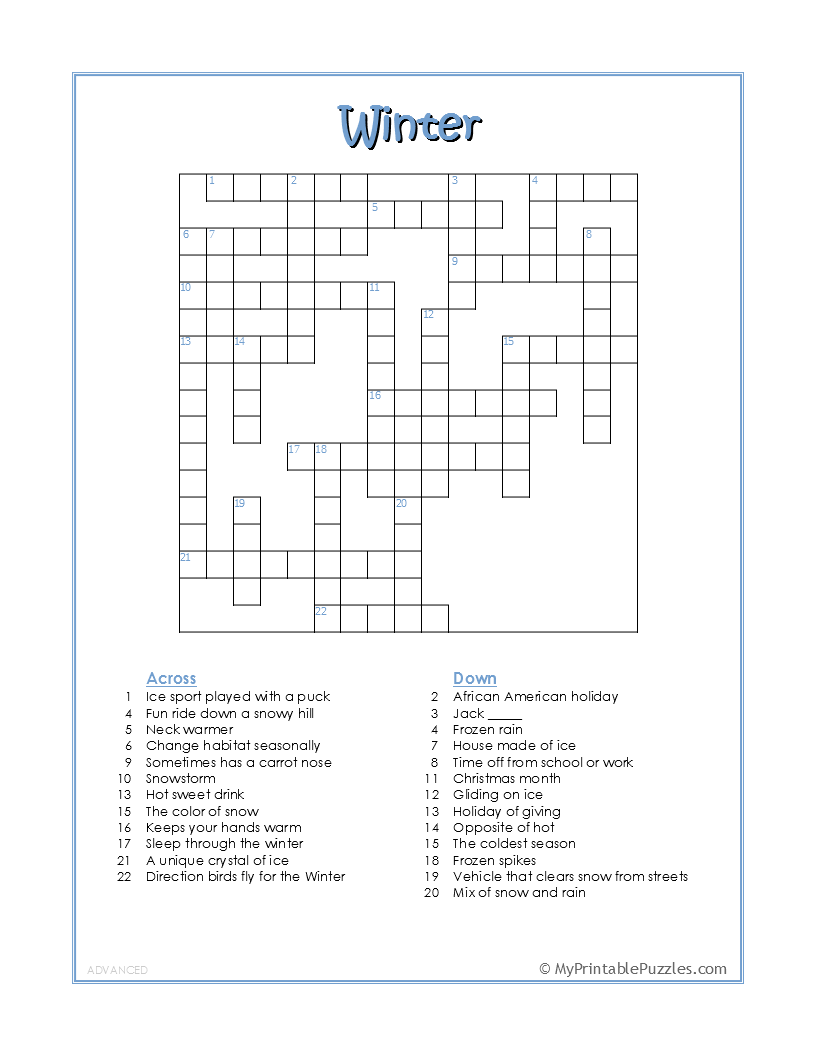 Free Downloadable Printable Crossword Puzzles