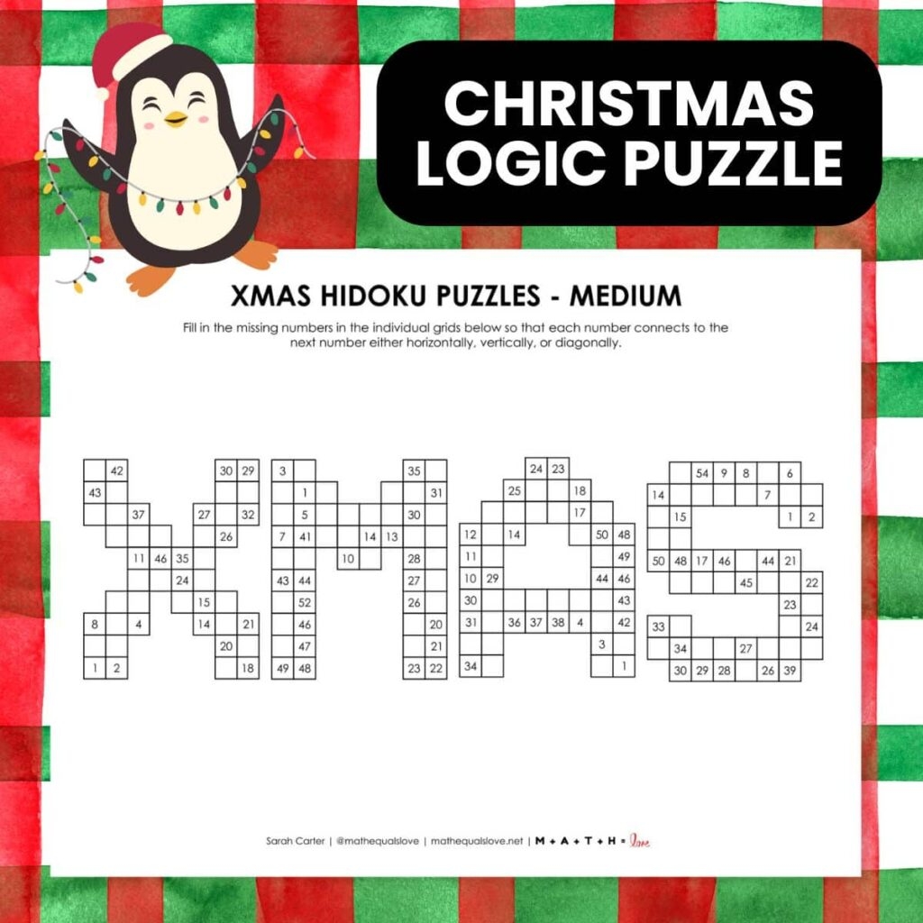 Xmas Hidoku Puzzle Math Love