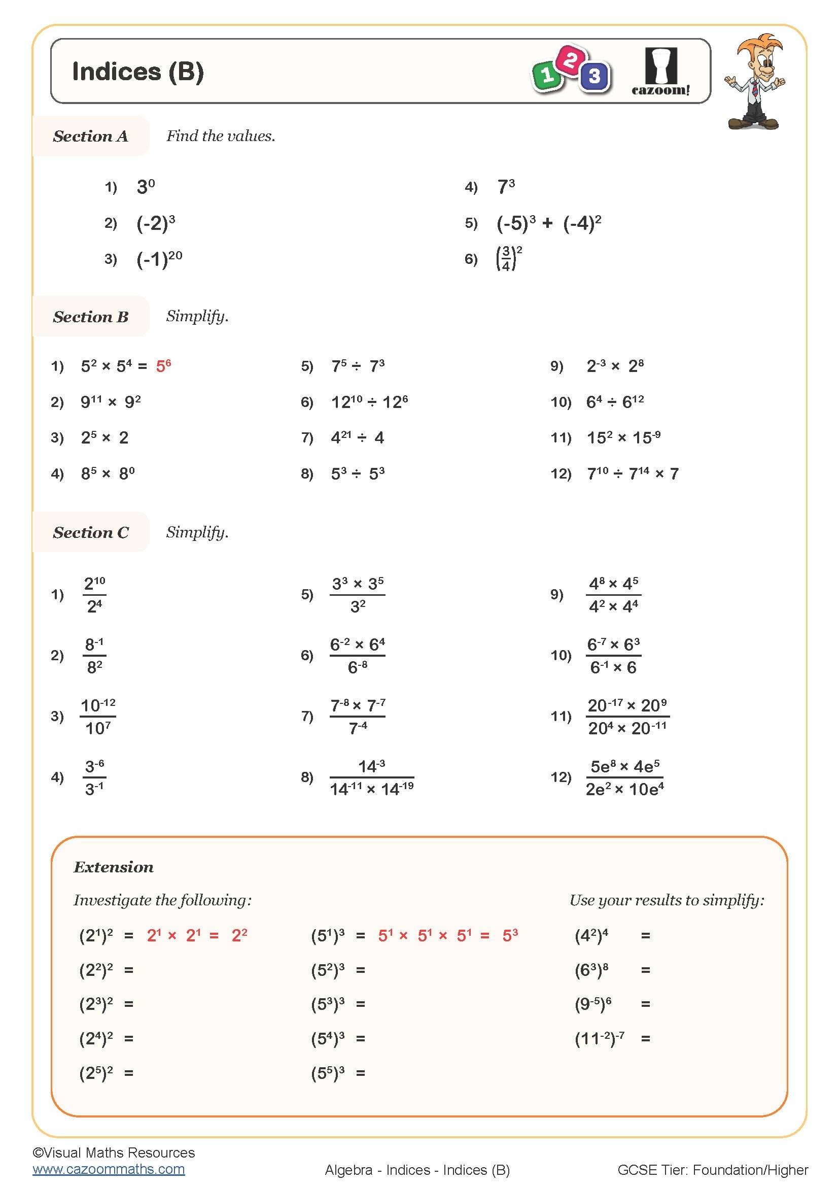 Year 10 Indices Worksheets PDF Printable Worksheets