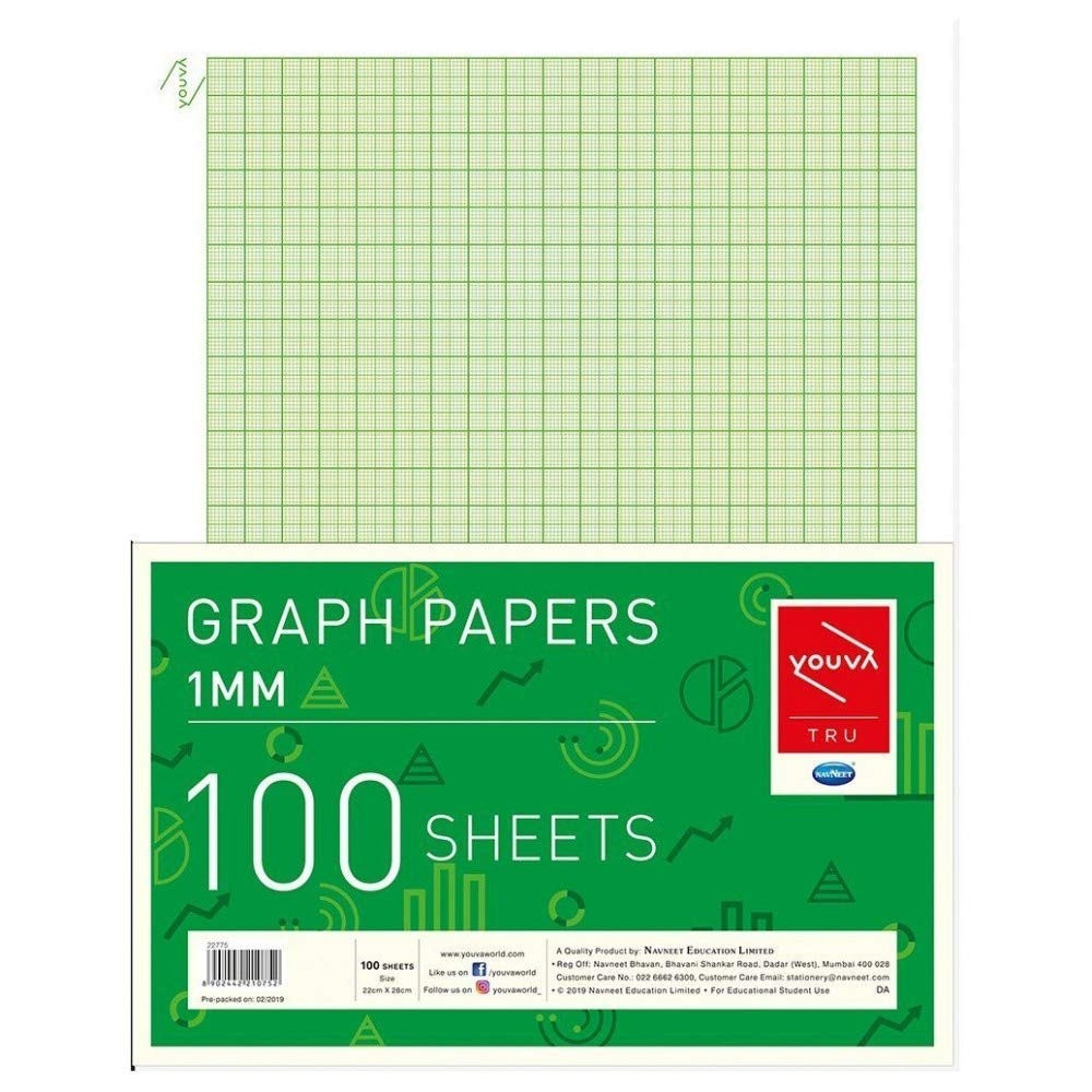 YOUVA Graph Paper 1mm 100 Sheets Pack Of 2